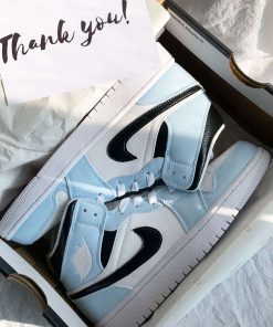 Custom Jordan 1 Baby Blue Black Sneakers