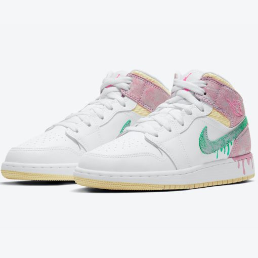 Air Jordan 1 Mid Paint Drip White Pink