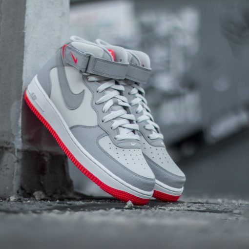 Nike Air Force 1 Mid 07 “Grey/Bright Crimson”