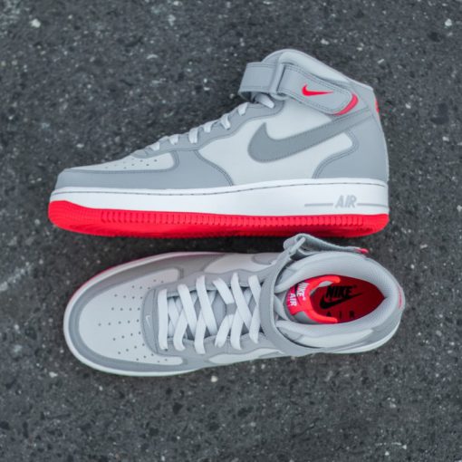 Nike Air Force 1 Mid 07 “Grey/Bright Crimson”