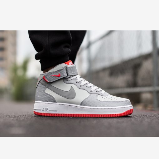 Nike Air Force 1 Mid 07 “Grey/Bright Crimson”