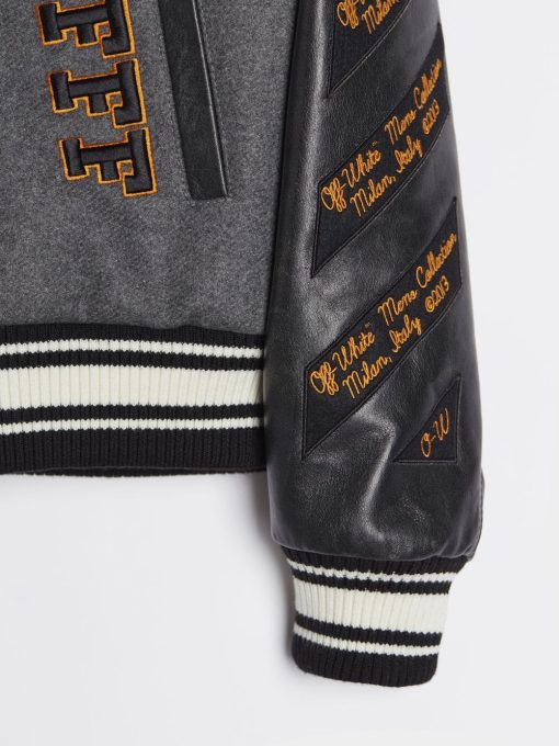 Off-White Leather Varsity Jacket ‘Medium Grey/Multicolor’