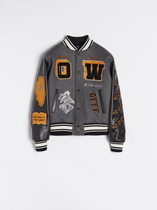 Off-White Leather Varsity Jacket ‘Medium Grey/Multicolor’